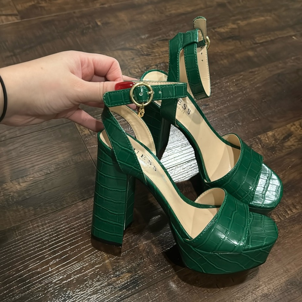 Guess Green Croc-Embossed Platform Heels
